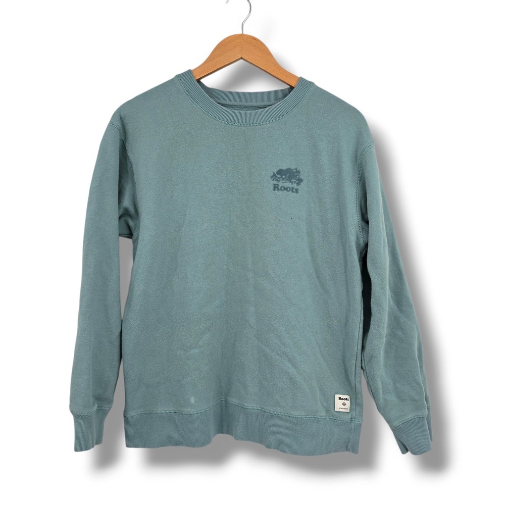 Roots Mens Small Sage Green Crewneck Sweatshirt Embroidered Beaver Logo Pullover